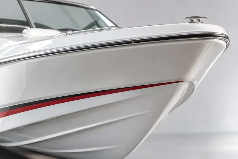 Illustrative detail of a white fiberglass boat hull